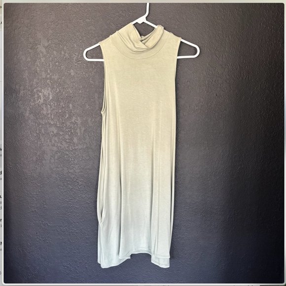 Alya - Stretchy Sleeveless Turtleneck Dress w/ Pockets - Sage Green (Size S) - Picture 1 of 4
